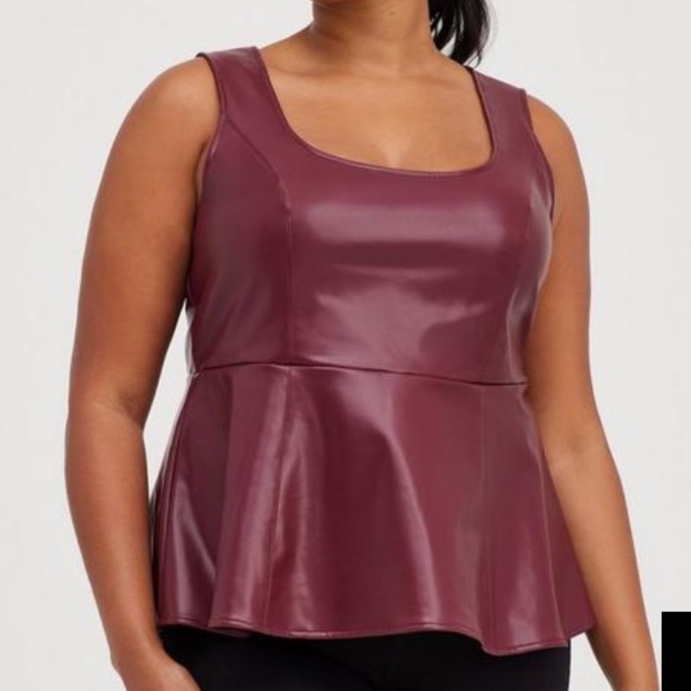 NWT Torrid Wine Peplum Faux Leather Top
